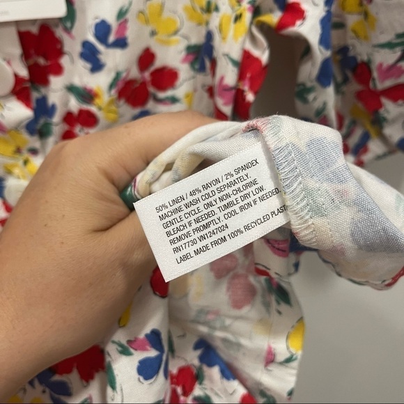 Rixo Target Puff Sleeve Linen Multicolor Floral Button Front Mini Dress Size 2 - Picture 9 of 10